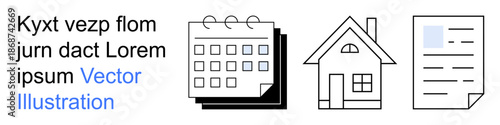 Scheduling, time management, real estate, office organization, housing, workflow planning. a calendar, house and document. Scheduling and real estate concepts for practical use