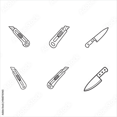 Set of utility knives and kitchen knives isolated icons