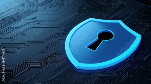 Data Privacy Protection Shield on Circuit Board with Copy Space for Text