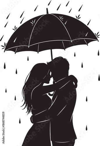 Romantic silhouettes of couples in love kissing dancing and proposing with heart fireworks