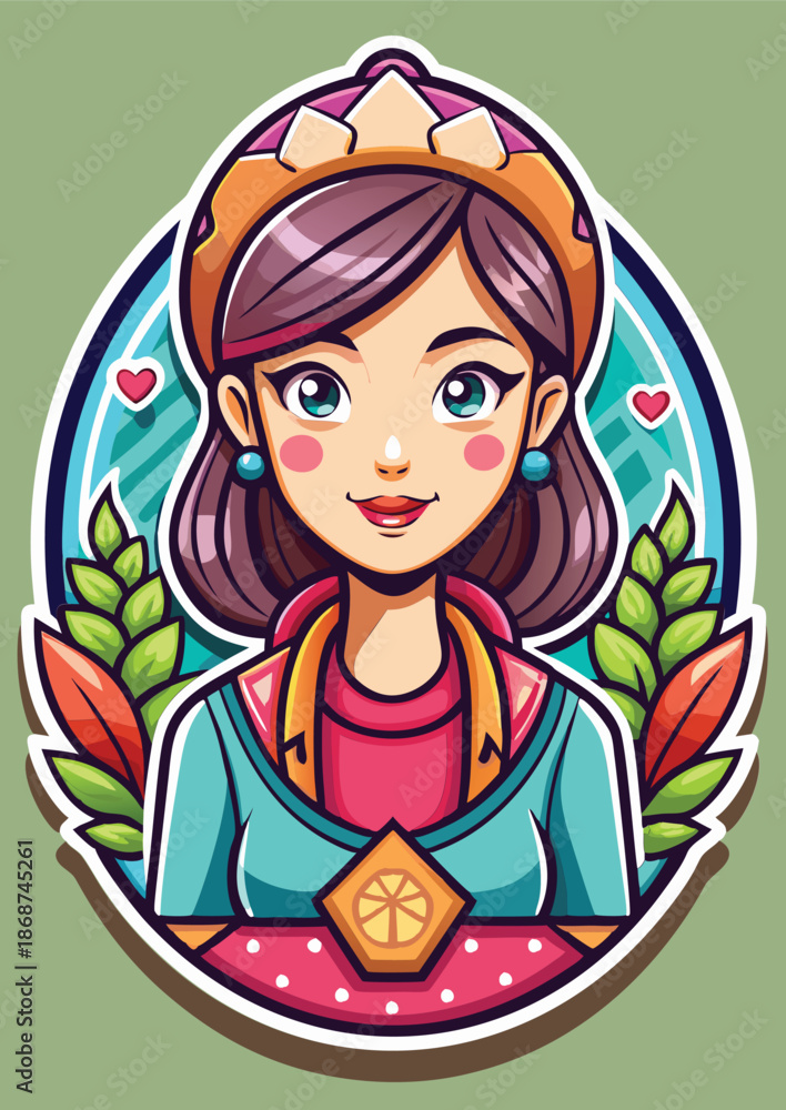 Fototapeta premium Cartoon female character in traditional attire