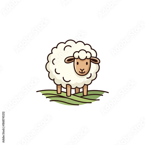 Whimsical graphic of a fluffy lamb standing on a patch of vibrant green pasture