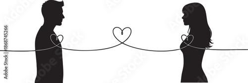 Silhouettecoupleheartconnectionloveillustration with romance and relationship and affection
