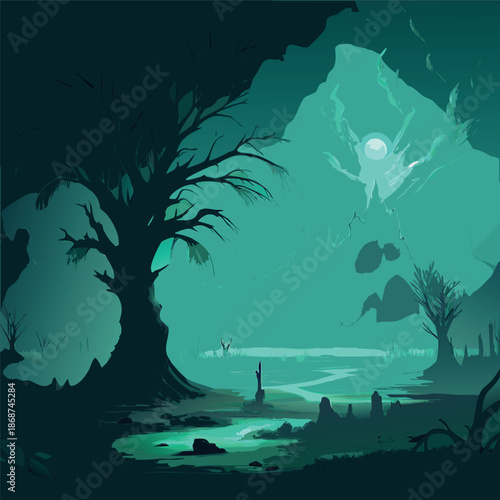 Dark fantasy swamp landscape 