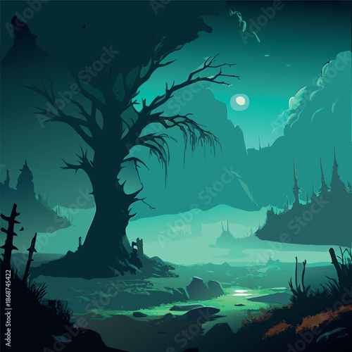 Dark fantasy swamp landscape 