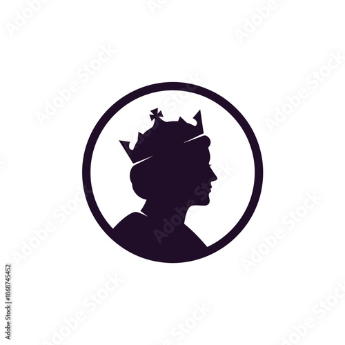 Elegant Royal Figure Silhouette Profile Illustration in Circle Design - Symbolic Monarchy Concept