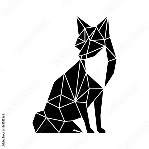 Polygonal fox sitting alertly, representing intelligence, adaptability, strategy, and modern creative thinking.