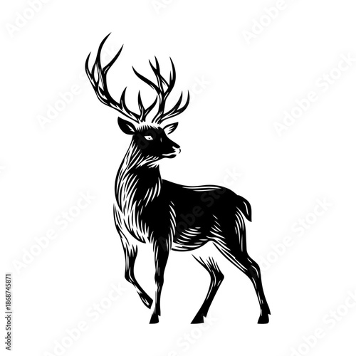 Majestic stag standing proudly, representing strength, nature, freedom, wilderness, and noble resilience.