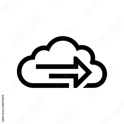 Cloud with directional arrow conveying data transfer, cloud computing, migration, and digital workflow movement.