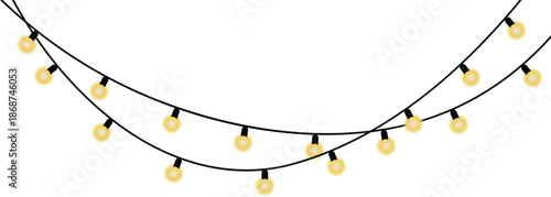 String of yellow glowing light bulbs on black wires string lights illumination