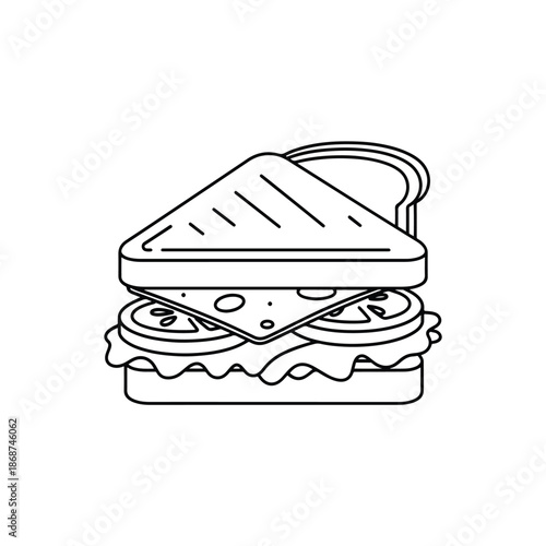 Outline Illustration of a Classic Toasted Sandwich Ready for a Quick Meal