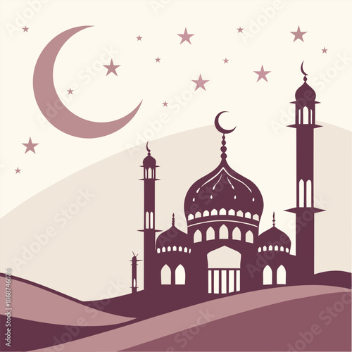 Taj Mahal vector illustration with mosque and dome architecture