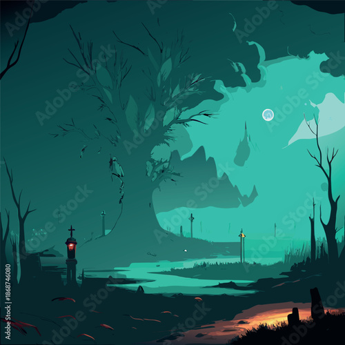Dark fantasy swamp landscape 