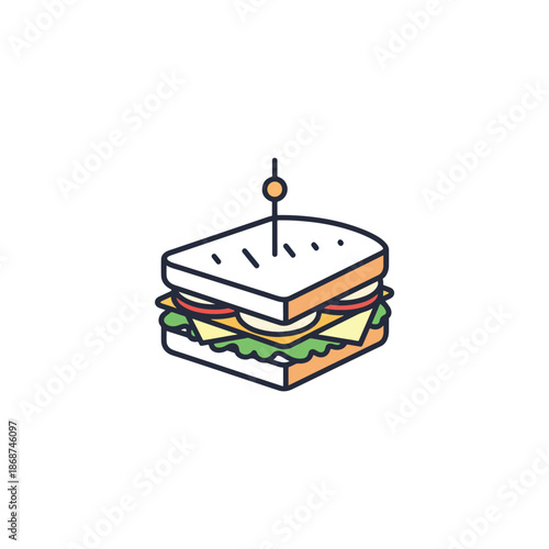 Isometric illustration of a classic layered club sandwich with a toothpick, ready to eat