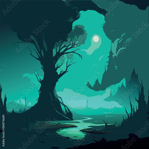 Dark fantasy swamp landscape 