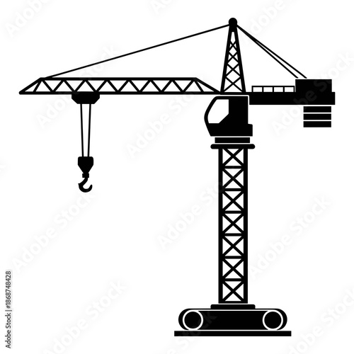 Silhouette of a large tower crane, an essential piece of heavy lifting machinery used extensively in major construction projects for vertical and horizontal material movement.