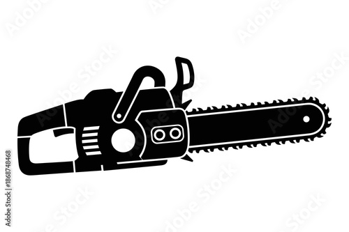 Silhouette graphic icon representing a heavy-duty, powerful, gas-operated chainsaw tool used for professional logging and yard maintenance tasks