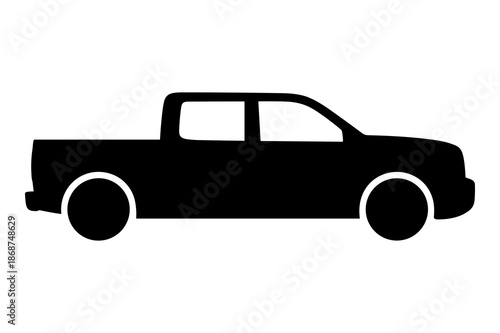 Silhouette icon clearly depicts a versatile four-door crew cab pickup truck design representing utility and rugged transportation capabilities for diverse hauling needs.