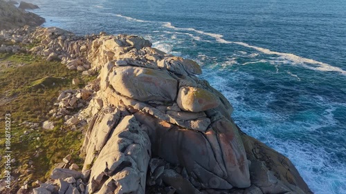 Blocks Of Stone At Cantís de Papel Near Xove In Lugo, Galicia, Spain. Aerial Pullback Shot