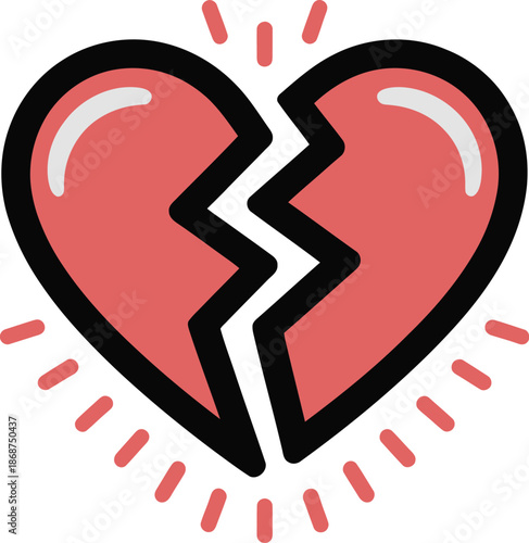 Stylized illustration depicts a vibrant red heart violently splitting down the middle, visually representing emotional pain, heartbreak, or relationship.