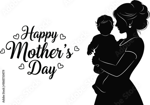 Happy mother's day text with silhouette of mother and child