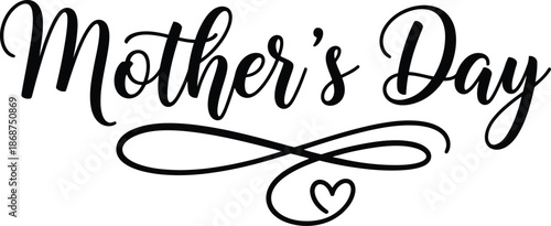 Happy mother's day text with heartfelt symbol on white background