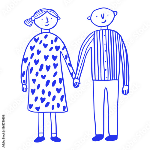 Old Couple Holding Hands Doodle Illustration