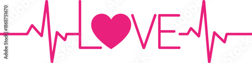 The word LOVE is cleverly integrated into a vibrant pink electrocardiogram line creating a visual representation of a beating heart and vital affection.