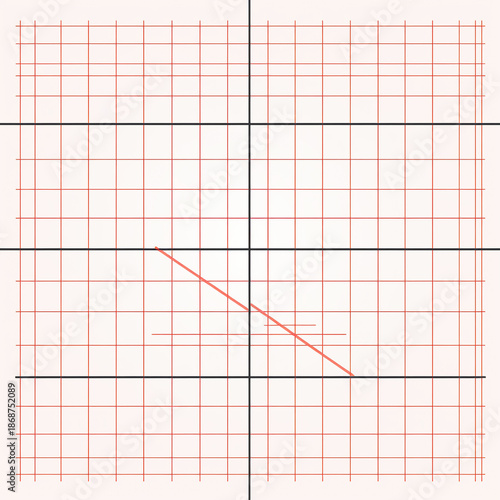 Minimalist technical graph on a red grid background with a descending linear path