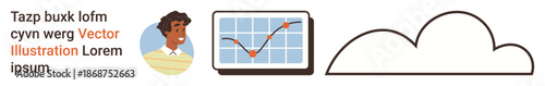 Business strategy, analytics, data visualization, networking, team collaboration, cloud computing. Professional avatar, chart and cloud graphic. Business strategy and data visualization concept