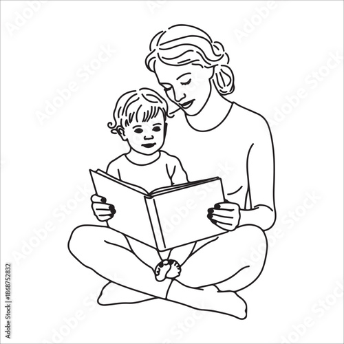 Mother Reading Book With Child Illustration