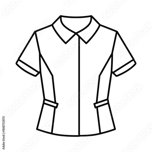 Simple black and white illustration of a short sleeve shirt with collar and pockets