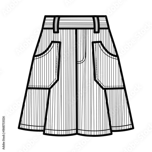 Black and white illustration of a skirt with pockets
