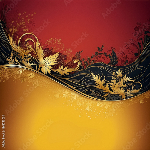 赤と金の植物模様　AI生成素材