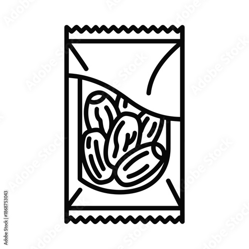 Black line drawing of almonds in a resealable bag