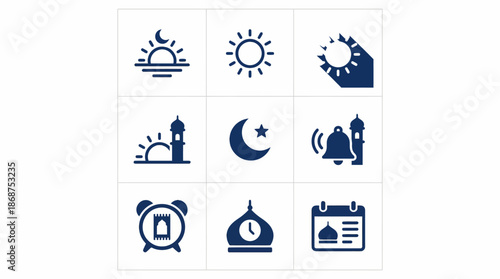 Islamic Prayer Time and Salat Icon Set