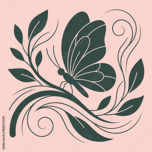 Minimalist Butterfly Nature Illustration Square Art Print