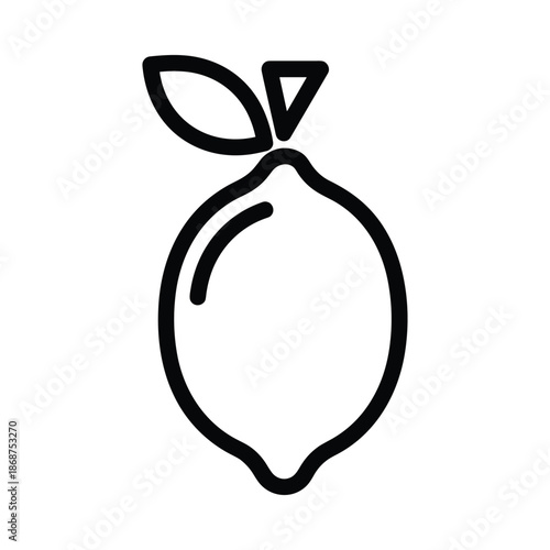 Simple black line drawing of a mango fruit with leaves