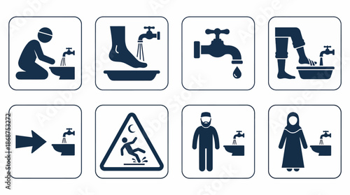 Wudu and Ablution Facility Signage Icon Set