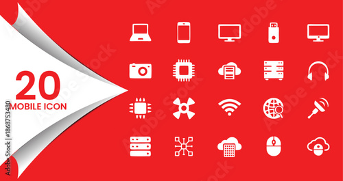 Collection of 20 Flat Technology and Mobile Icons