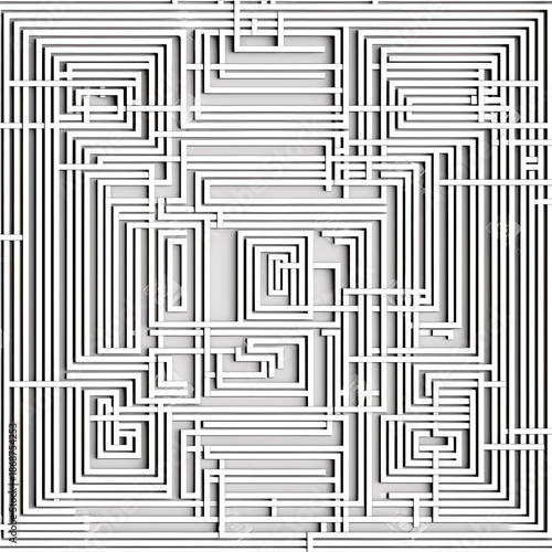 Top Down View of a 3D White Labyrinth Maze with Clean Lines and Subtle Shadows