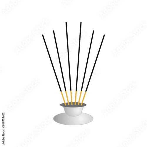 black agarbatti or incense sticks on a silver stand isolated
