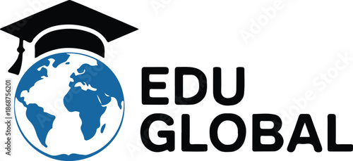 education global emblem with mortarboard icon for university