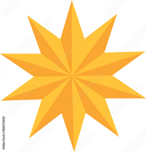 Nine pointed star with gradient effect shining brightly on a plain white background