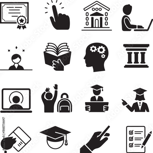 education flat icons pack study online teaching graduation and more