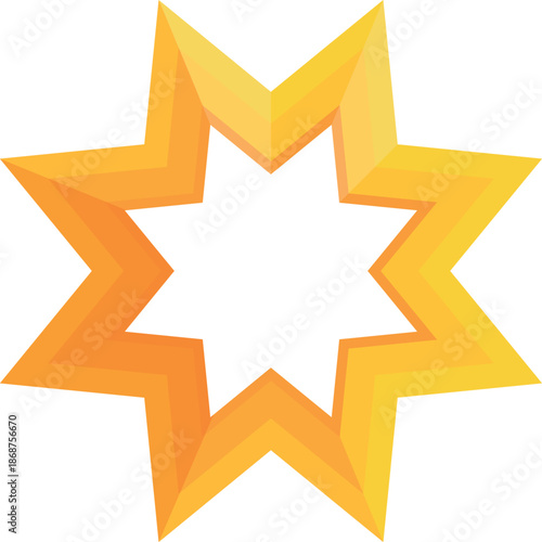 Bright eight pointed star glowing with a vibrant orange gradient, symbolizing achievement, quality and aspirations