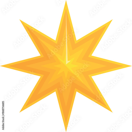 Gold eight pointed star glowing on a white background, perfect for christmas, awards, or achievement concepts