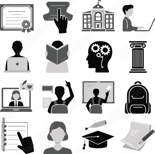 education vector icons pack academic study teaching and tools