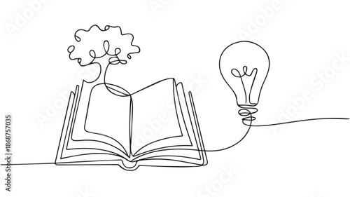 knowledge book tree light bulb single line education idea logo