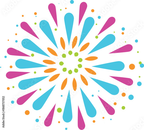 Vibrant fireworks exploding against a white background, creating a festive atmosphere